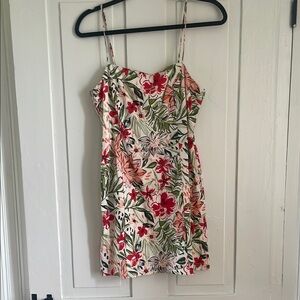 Pink and Green Tropical Floral Short Strappy Sundress